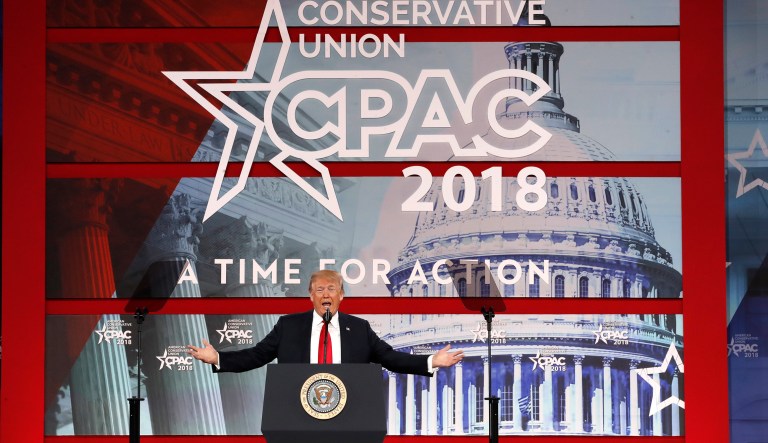 President Trump embraced at the Conservative Political Action Conference at National Harbor, Md. (AP Photo/Jacquelyn Martin)