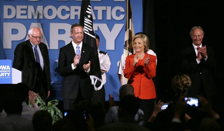 The Democratic presidential candidates will participate in their first debate Tuesday in Las Vegas. (AP Photo/Charlie Neibergall)