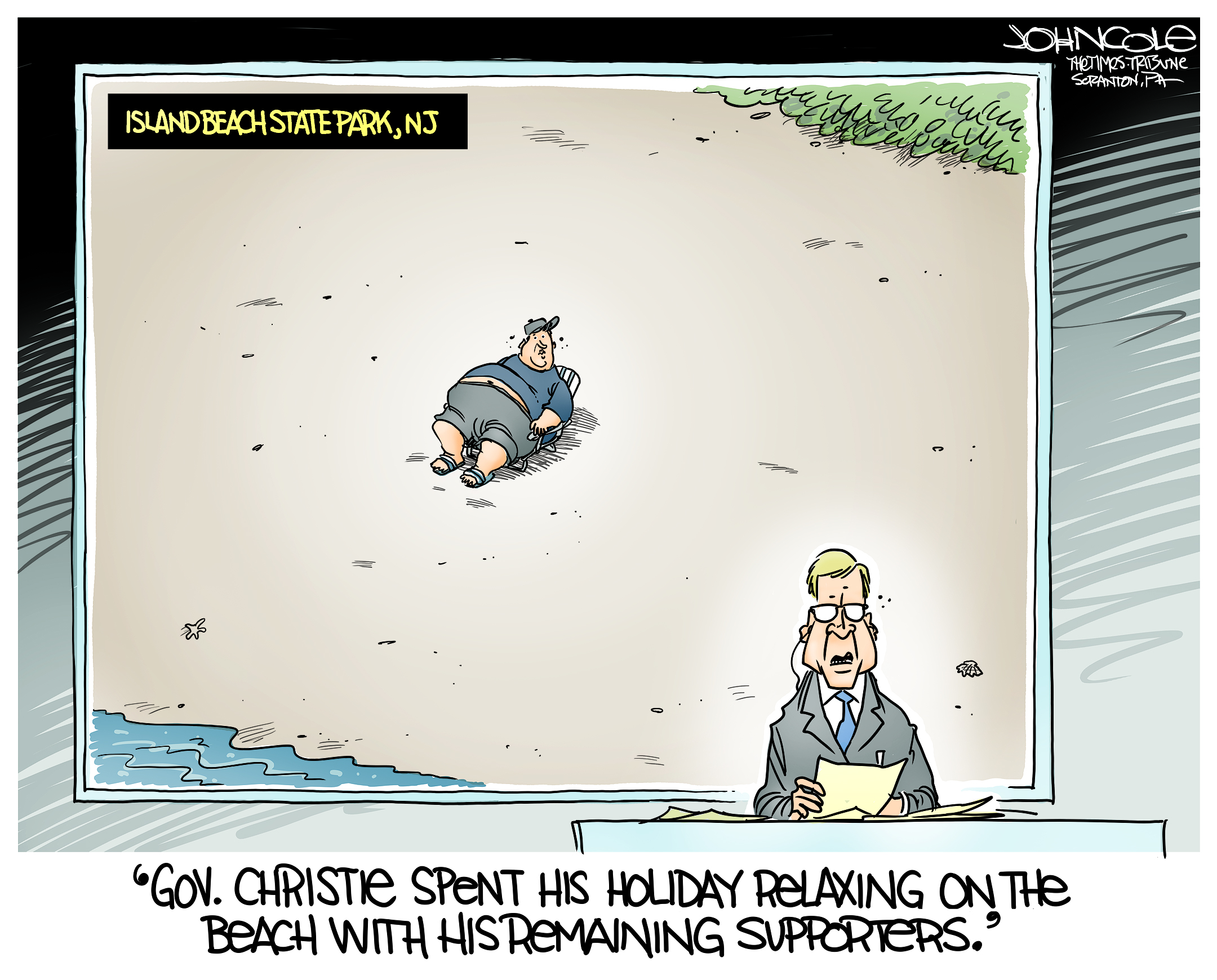 Editorial cartoon: Christie supporters on the beach