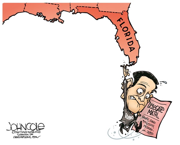 Editorial cartoon: Rubio hangs on