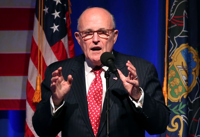 Former New York City Mayor Rudy Giuliani, now on Trump's legal team, says special counsel Robert Mueller's team is now scrambling after a few court setbacks, and predicts the investigation will soon be over. (AP Photo/Mel Evans)