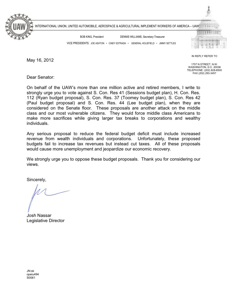 Auto Workers Union Opposes Obama’s Budget