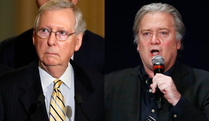 "You can write that down," McConnell said. "I laughed. Ha-ha. That's a perfect response" to Bannon's challenge. (AP Photo/Ross D. Franklin)