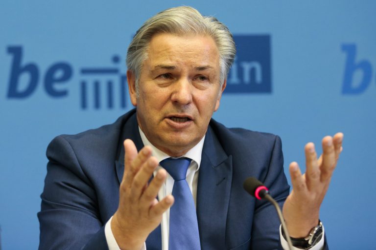 Klaus Wowereit, Mayor of Germany's capital Berlin  speaks during a  news conference at the city hall in Berlin, Tuesday, Aug. 26, 2014. Charismatic Berlin mayor Klaus Wowereit, whose reputation has taken a beating in recent years by delays and cost overruns in the construction of the German capital's new international airport, says he will step down by the end of the year. Wowereit told reporters Tuesday he would resign Dec. 11 after more than 13 years in office. Berlin's first openly gay mayor, Wowereit helped turn the city into a top tourist destination.  (AP Photo/Markus Schreiber)