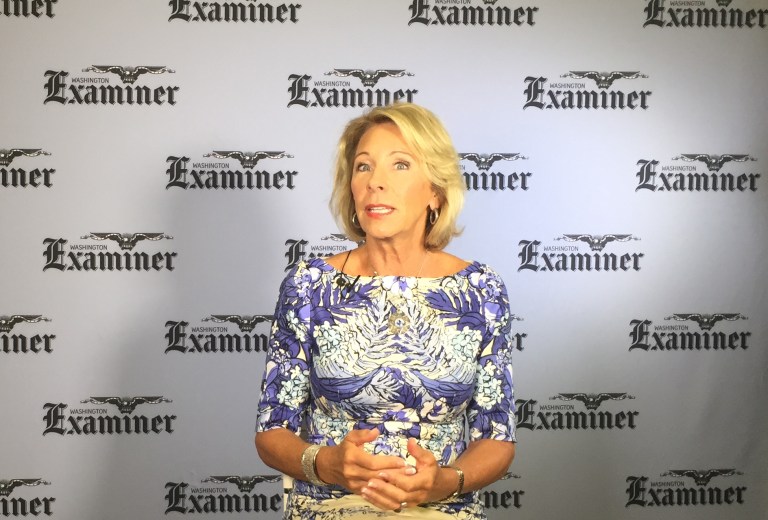 Despite Donald Trump's lack of vision on education, Betsy DeVos ruled out any possibility of supporting Hillary Clinton, even if Clinton chooses a pro-school choice running mate like Sen. Cory Booker, D-N.J. (Meghana Kurup/Washington Examiner)