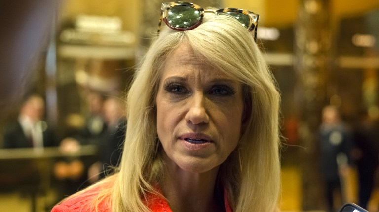 Let's fixate on Conway's shoes, because we are very serious people, and this is a very serious industry. (Albin Lohr-Jones/Pool via Bloomberg)