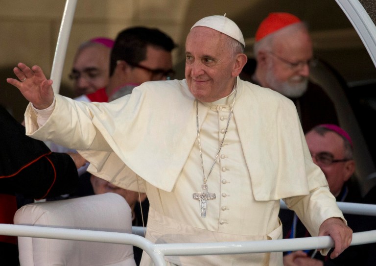 Pope Francis leaves after a meeting with a group of Cuban youth in Havana, Cuba. (AP Photo/Ramon Espinosa)
