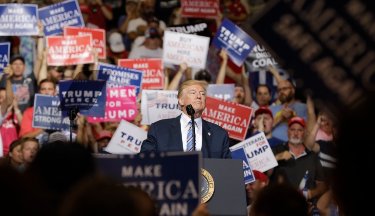 The rally also comes as Pennsylvania's 18th Congressional District, which includes several southern Pittsburgh suburbs, is facing a special election next month. (AP Photo/Darron Cummings)