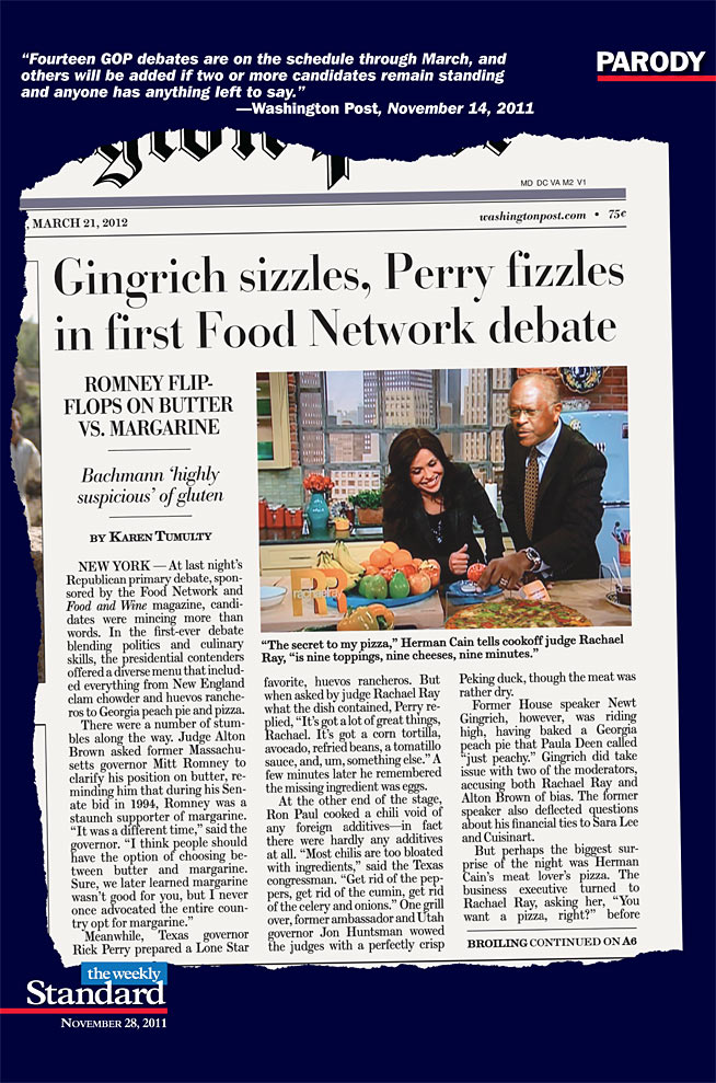 On the menu: pizza, peach pie, and warmed-over platitudes