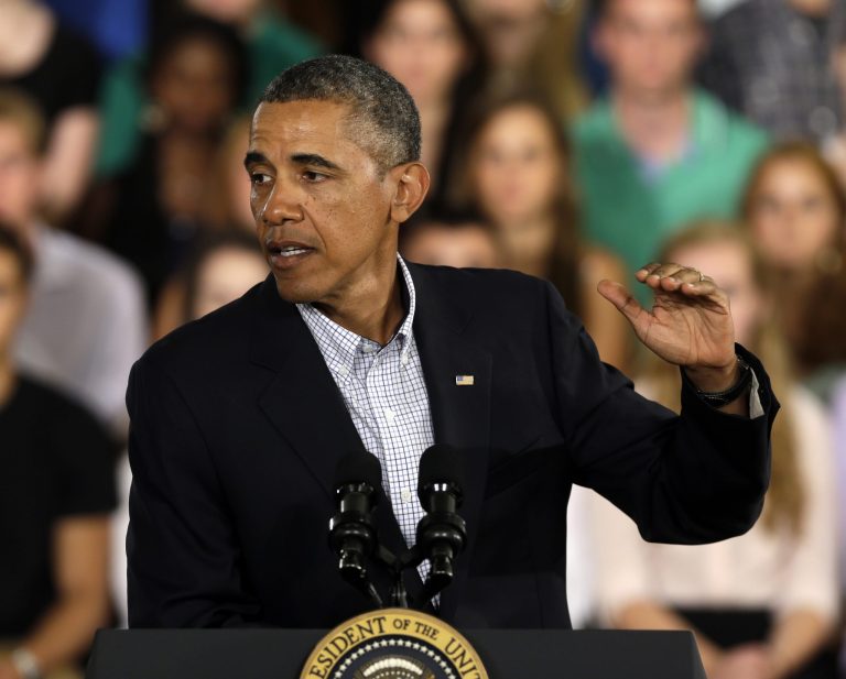   President Barack Obama speaks about affordable college education during a town hall meeting at Binghamton University, Friday, Aug. 23, 2013, in Vestal, N.Y. Obama is on a the second day of his two-day bus tour in upstate New York and Pennsylvania. (AP Photo/Mike Groll)  