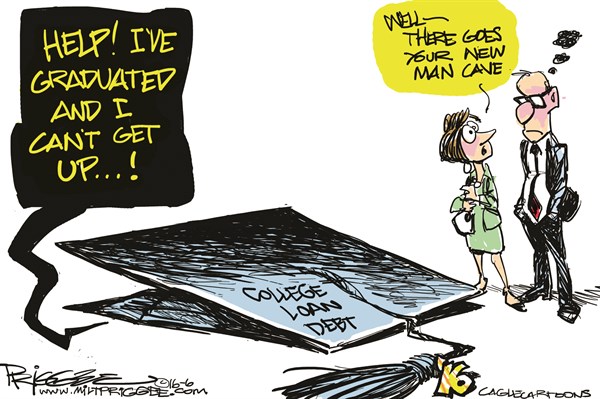 Editorial cartoon: College graduate life alert