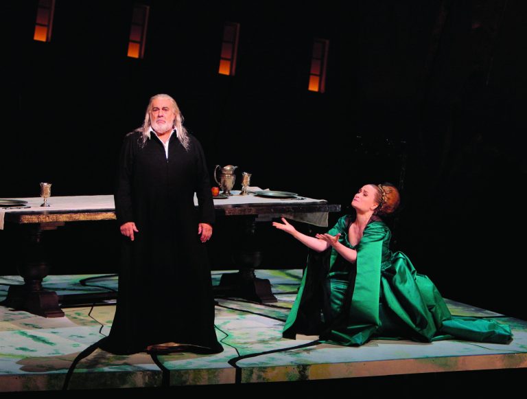 This Saturday, Sept. 8, 2012 photo provided by the Los Angeles Opera shows Placido Domingo as Francesco Foscari and Marina Poplavskaya as Lucrezia Contarini in a scene from Verdi's 