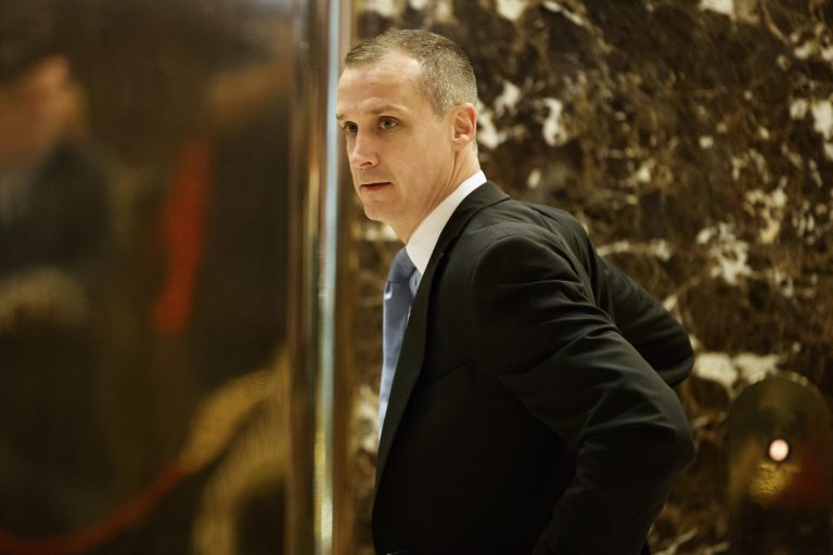 Corey Lewandowski, former campaign manager for President-elect Donald Trump, talks with reporters as he arrives at Trump Tower, Tuesday, Nov. 29, 2016, in New York. (AP Photo/Evan Vucci)