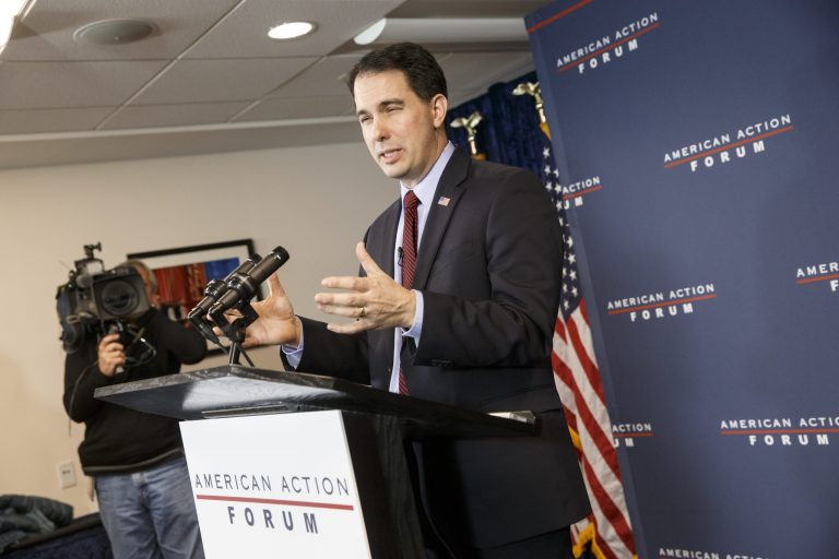 Wisconsin Gov. Scott Walker speaks at the American Action Forum in Washington, Thursday, Jan. 29, 2015. (AP Photo/J. Scott Applewhite)