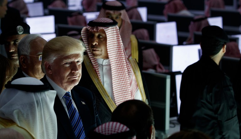 President Donald Trump listens during a ceremony to mark the opening of the Global Center for Combatting Extremist Ideology, Sunday, May 21, 2017, in Riyadh. (AP Photo/Evan Vucci)