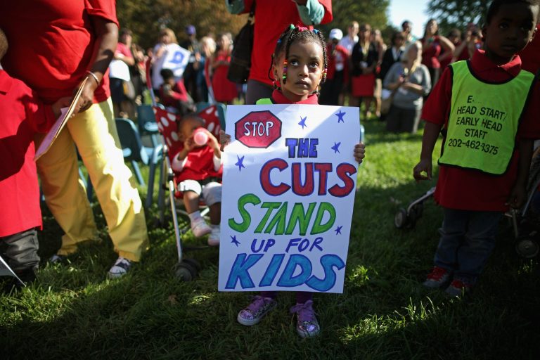 Children from the Head Start program join supporters and members of Congress to call for an end to the partial federal government shutdown and fund the comprehensive education, health and nutrition service for low-income children, outside Capitol on Wednesday. (Photo by Chip Somodevilla/Getty Images)