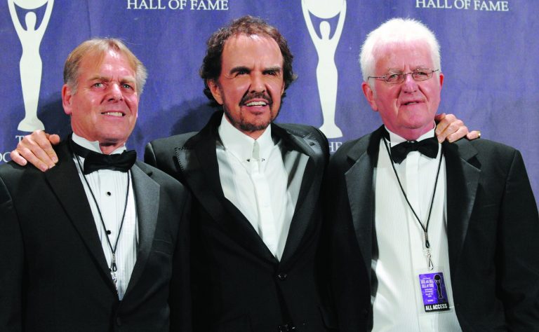 FILE - This is a Monday, March 10, 2008, file photo of musicians Dave Clark, center, Lenny Davidson, left, and Rick Huxley of the British band the Dave Clark Five pose backstage at the Rock and Roll Hall of Fame Induction Ceremony,in New York. Bass player Rick Huxley, one of the founding members of the Dave Clark Five, has died. He was 72. Clark announced Huxley's death Tuesday, Feb. 12, 2013 saying the news was 