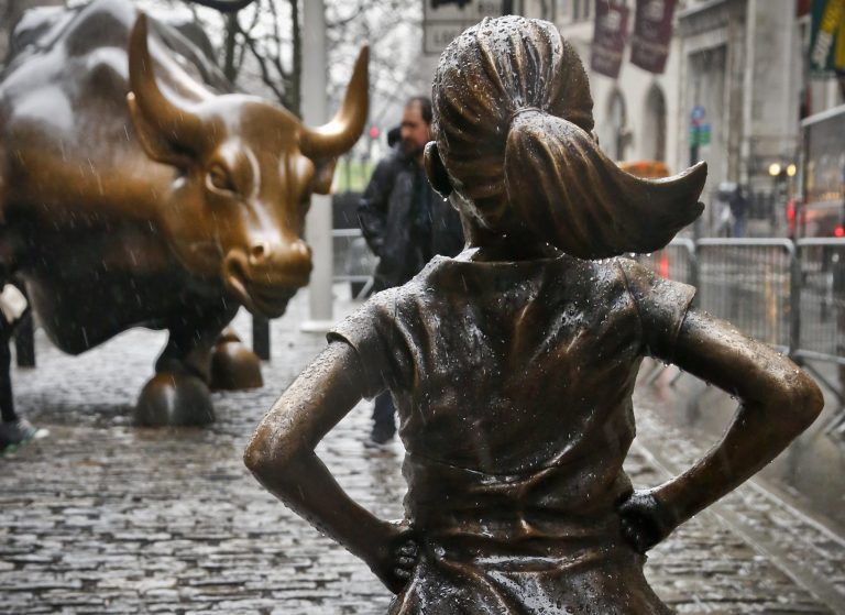Sen. Elizabeth Warren, D-Mass., tweeted a photo of herself Tuesday standing next to Wall Street's much-hyped 