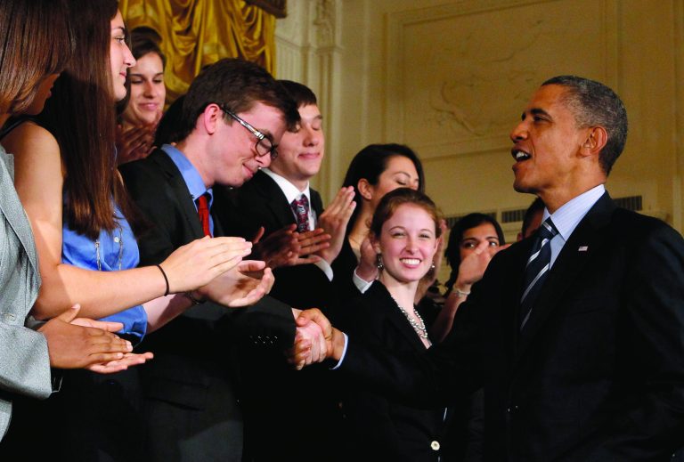 President Obama shakes hands with university and college students after urging Congress to pass legislation that would keep federal student loan rates from doubling. A new poll says younger voters are angry with the economy.  (Photo by Chip Somodevilla/Getty Images)