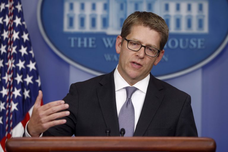 White House press secretary Jay Carney briefs reporters in the Brady Press Briefing Room of the White House in Washington, Wednesday, Oct. 9, 2013. Carney opened with remarks on Secretary of Veterans Affairs Eric Shinseki's testimony on Capitol Hill regarding veterans benefits and the partial government shutdown. (AP Photo/Charles Dharapak)