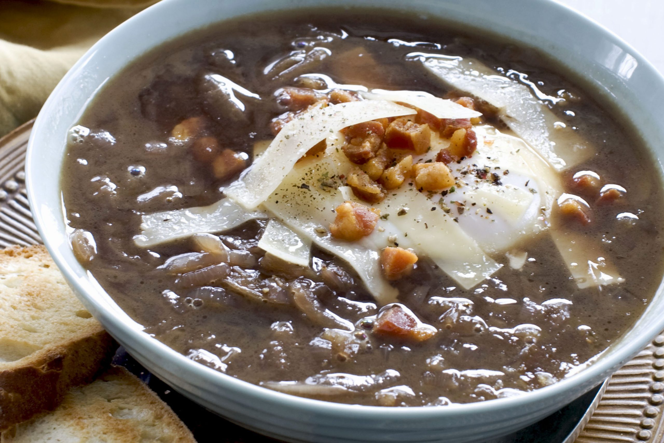 A lighter take on French onion soup, via Italy