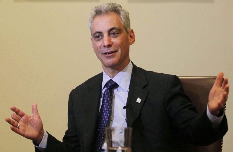   FILE - In this May 18, 2012 file photo, Chicago Mayor Rahm Emanuel speaks during an interview with the Associated Press at his City Hall office. Emanuel says he supports a plan to allow police to issue tickets to people caught with a small amount of marijuana. A statement from his office Friday, June 15, 2012, says the mayor will join Alderman Danny Solis to introduce an amended ordinance that would cover people caught with 15 grams of marijuana or less. (AP Photo/M. Spencer Green, File)  
