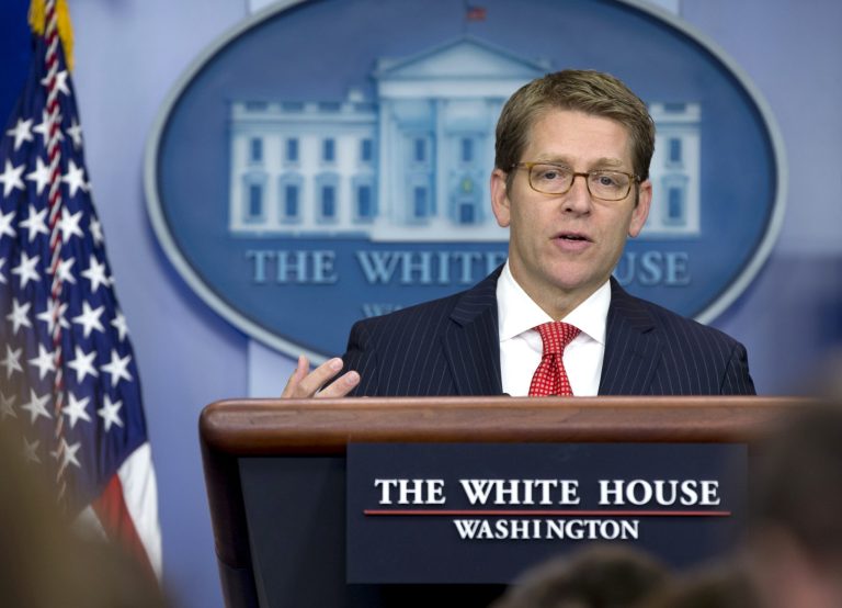 White House Press Secretary Jay Carney speaks during his daily news briefing at the White House in Washington, Monday, Sept. 10, 2012. (AP Photo/Carolyn Kaster)