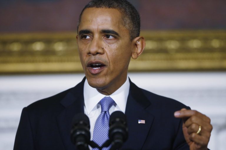 President Barack Obama speaks in the State Dining Room of the White House in Washington, Thursday, Oct. 17, 2013. Lawmakers Wednesday voted to avoid a financial default and reopen the government after a 16-day partial shutdown. (AP Photo/Charles Dharapak)