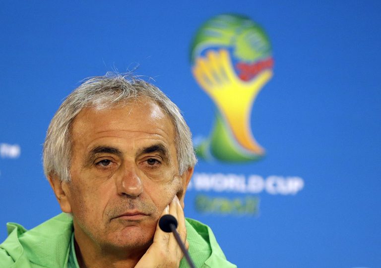 Algeria's head coach Vahid Halilhodzic listens during a press conference at the Estadio Beira-Rio Stadium in Porto Alegre, Brazil, Sunday, June 29, 2014.  Algeria will play Germany in a World Cup round of 16 soccer match on June 30. (AP Photo/Kirsty Wigglesworth)