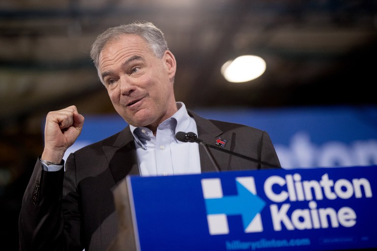 Sen. Tim Kaine, D-Va., paid a surprise visit to Florida delegates on Wednesday to emphasize how 