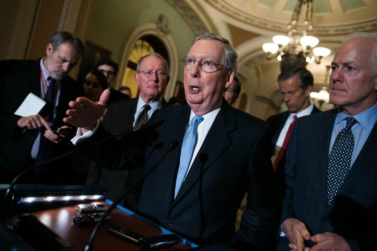 Senate Majority Leader Mitch McConnell, R-KY, speaks at a press conference following a Senate Republican policy meeting, Wednesday, July 8. 2015. (Graeme Jennings/Washington Examiner)