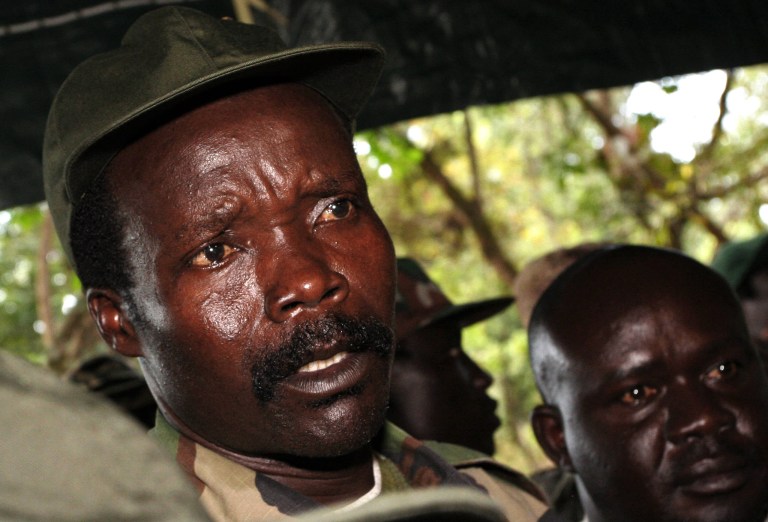 FILE - In this Nov. 12, 2006 file photo, the leader of the Lord's Resistance Army, Joseph Kony answers journalists' questions following a meeting with UN humanitarian chief Jan Egeland at Ri-Kwamba in southern Sudan. A senior U.S. military official confirmed Monday, March 24, 2014 that the U.S. is sending at least four CV-22 Osprey aircraft and about 150 more Air Force special operations members and airmen to assist African forces in their long-running battle against Kony's Lord's Resistance Army, (LRA) (AP Photo/Stuart Price, Pool, File)