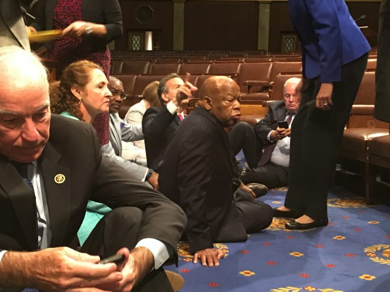Still, social media sets the ongoing sit-in apart from past floor occupations, Green says. (Rep. John Yarmuth via AP)