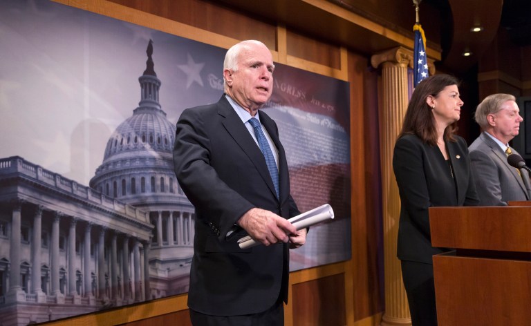 Sen. John McCain, chairman of the Senate Armed Services Committee, slammed Democrats for refusing to take up a bill that funds benefits for troops and the defense of the nation. (AP Photo/J. Scott Applewhite, File)