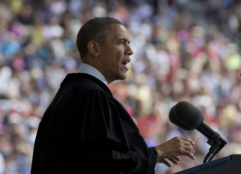 President Obama warned Ohio State University graduates to beware the specter of 
