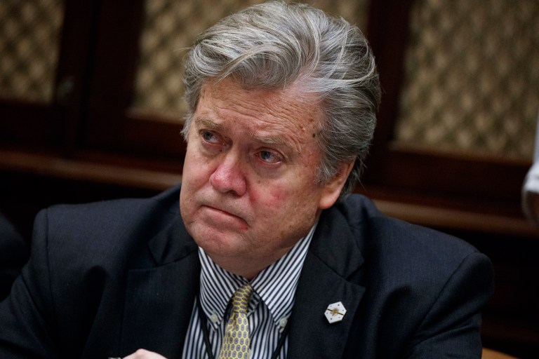 FILE - In this Feb. 7, 2017 file photo, White House chief strategist Steve Bannon is showing no signs of changing how the Trump administration engages the national media. (AP Photo/Evan Vucci)