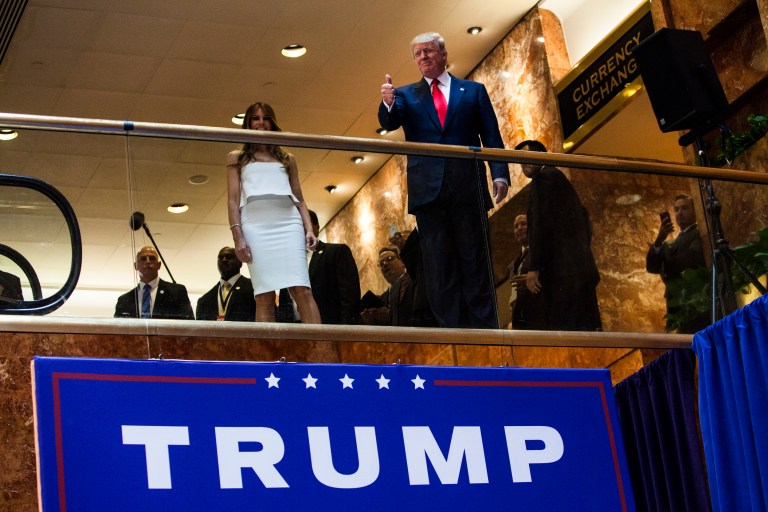 Business mogul Donald Trump arrives at a press event where he announced his candidacy for the presidency at Trump Tower on June 16, 2015 in New York City. Trump is the 12th Republican who has announced running for the White House. (Photo by Christopher Gregory/Getty Images)