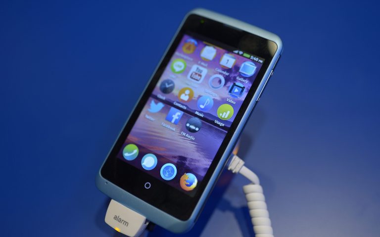 A device is running with Firefox OS software during the Mobile World Congress, the world's largest mobile phone trade show in Barcelona, Spain, Sunday, Feb. 23, 2014. Expected highlights include major product launches from Samsung and other phone makers, along with a keynote address by Facebook founder and chief executive Mark Zuckerberg. (AP Photo/Manu Fernandez)