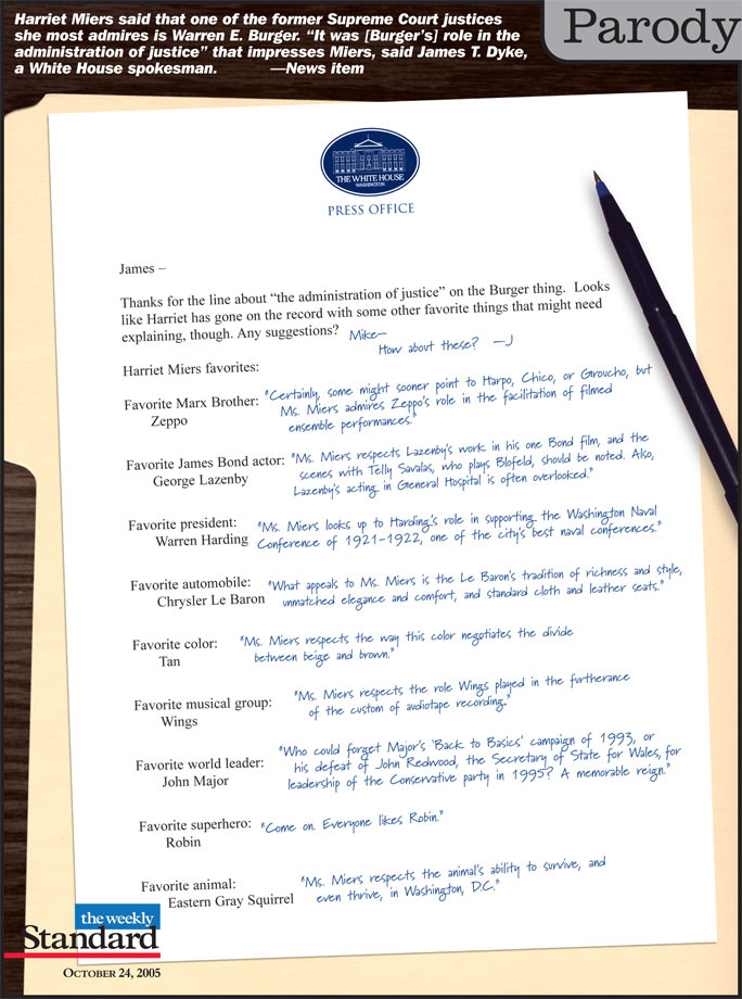 A few of Harriet Miers’s favorite things.