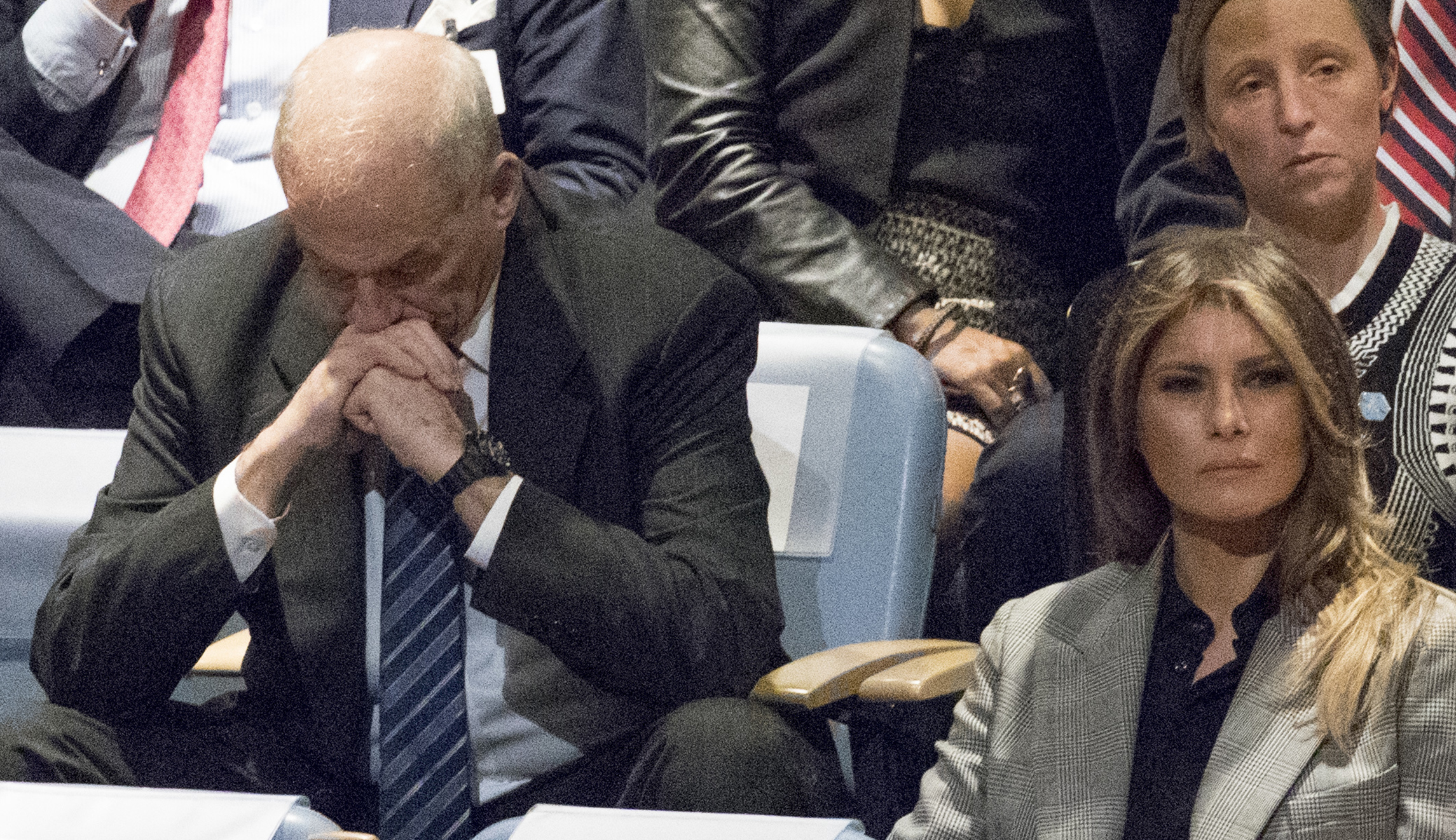Press secretary Sarah Sanders urges people not to read into John Kelly’s reaction to Trump’s speech at the UN