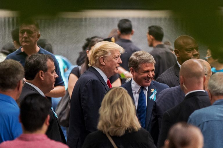 President-elect Trump speaks with Rep. Michael McCaul as he attends a ceremony at the National Sept. 11 Memorial in New York on the 15th anniversary of the Sept. 11 attacks. (AP Photo/Andrew Harnik)