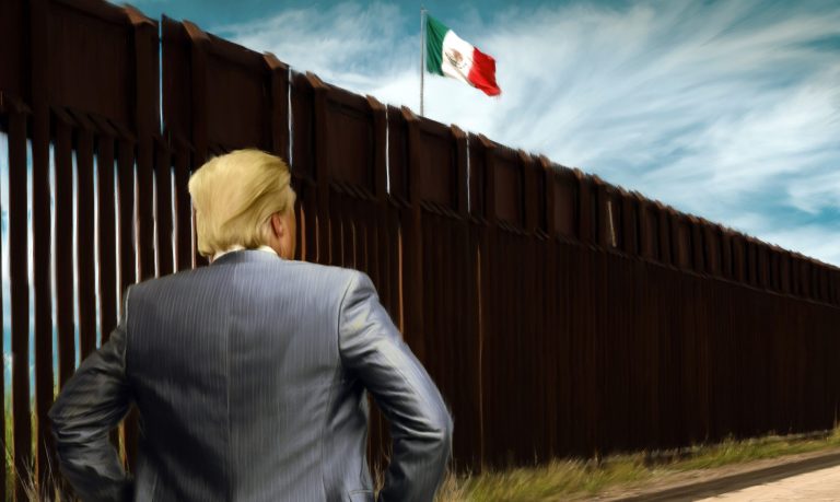 The wall has become a symbol of President Trump's steadfast opposition to porous borders and lax immigration policy. Because the wall and Trump are so intertwined, Democrats cannot support it despite a previous bipartisan consensus in favor of at least some border fencing. (Illustration by Bill Lesniewsky)