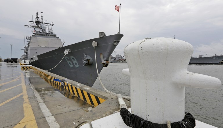 President Trump's nominee to oversee Navy facilities, Phyllis Bayer, told senators Thursday that measurements at Navy facilities in Norfolk, Va. - the largest in the world - have shown a sea level rise of 8-10 inches over the past century. (AP Photo/Steve Helber)
