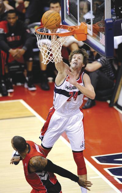 Nick Wass/AP
Rookie Jan Vesely has seven dunks among his nine field goals for the Wizards and already has shown he is a strong defender.