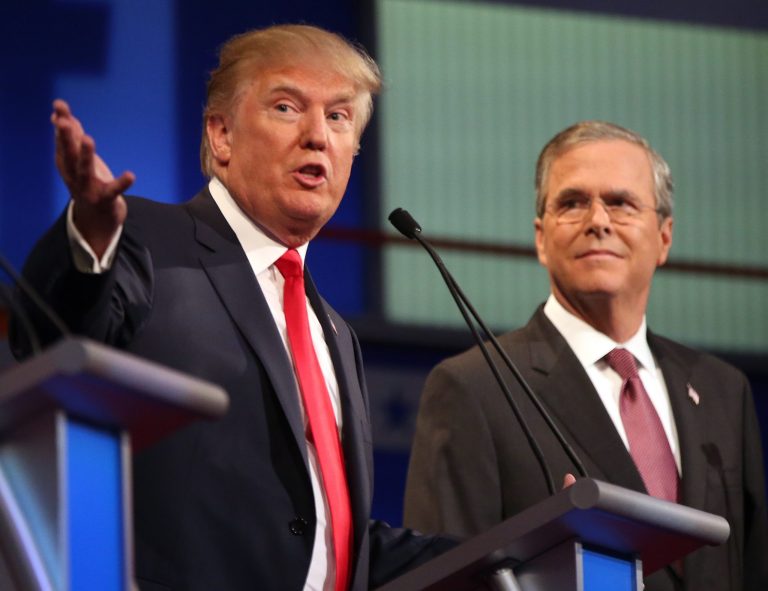 Top GOP contenders Jeb Bush and Donald Trump were put on the spot to explain their positions on abortion during the first GOP primary debate. (AP Photo)Â 