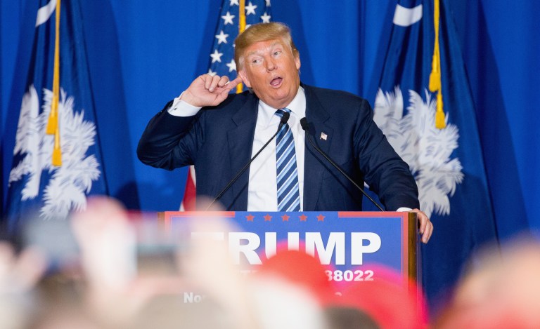 The Emerson College poll is the first of five polls released this month that shows Donald Trump leading Clinton in North Carolina. (AP Photo/Andrew Harnik)