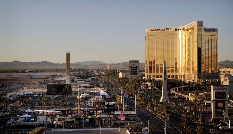 Last year, Stephen Craig Paddock broke the windows on the Mandalay Bay casino in Las Vegas and began firing with a cache of weapons, killing dozens and injuring hundreds at a music festival at the grounds. (AP Photo/John Locher)