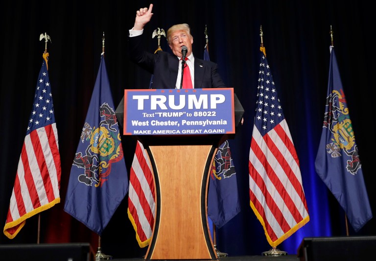 The latest Mulhlenger/Morning Call poll in Pennsylvania, conducted Sept. 19-23, shows Hillary Clinton's lead over Donald Trump narrowing toward the vanishing point. (AP Photo/Matt Slocum)