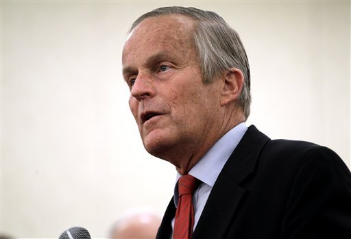 In this Sept. 25, 2012, photo, Missouri Republican Senate candidate, Rep. Todd Akin, R-Mo., speaks during a news conference at the start of a statewide bus tour in St. Louis. (AP Photo/Jeff Roberson)
