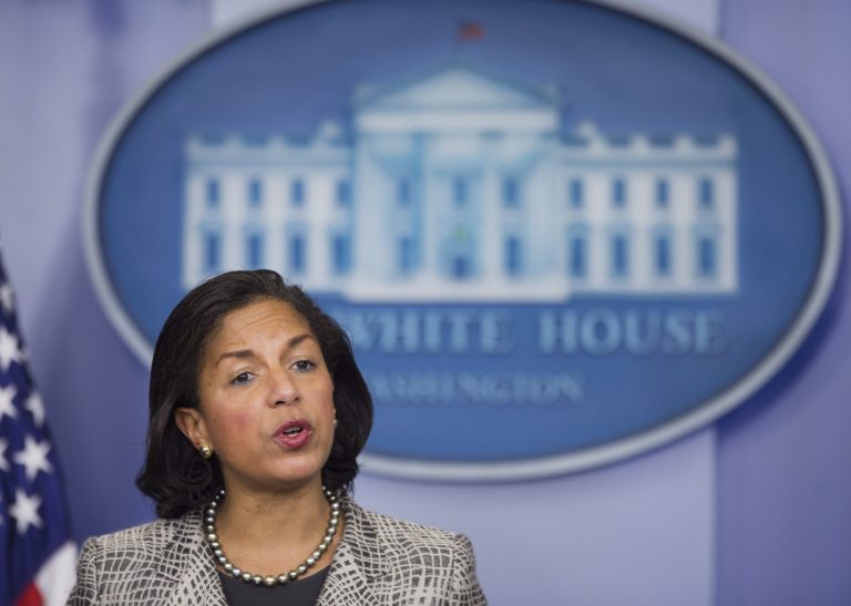 National Security Adviser Susan Rice speaks during a briefing on President Barack Obama's upcoming trip to Europe and Saudi Arabia, Friday, March 21, 2014, in the Brady Press Briefing Room of the White House in Washington.    (AP Photo/Manuel Balce Ceneta)